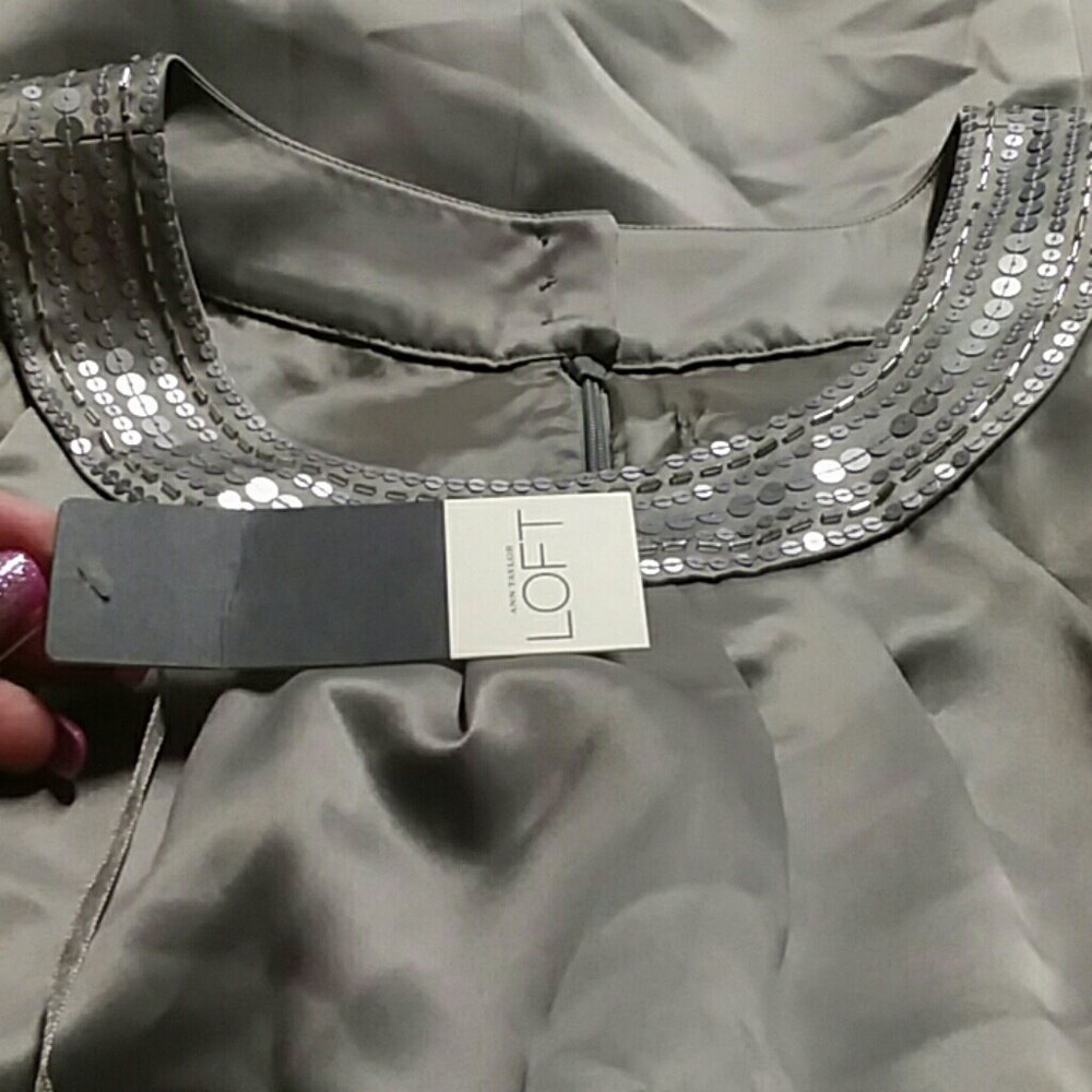 ANN TAYLOR LOFT GREY SEQUIN DRESS - Picture 3 of 4